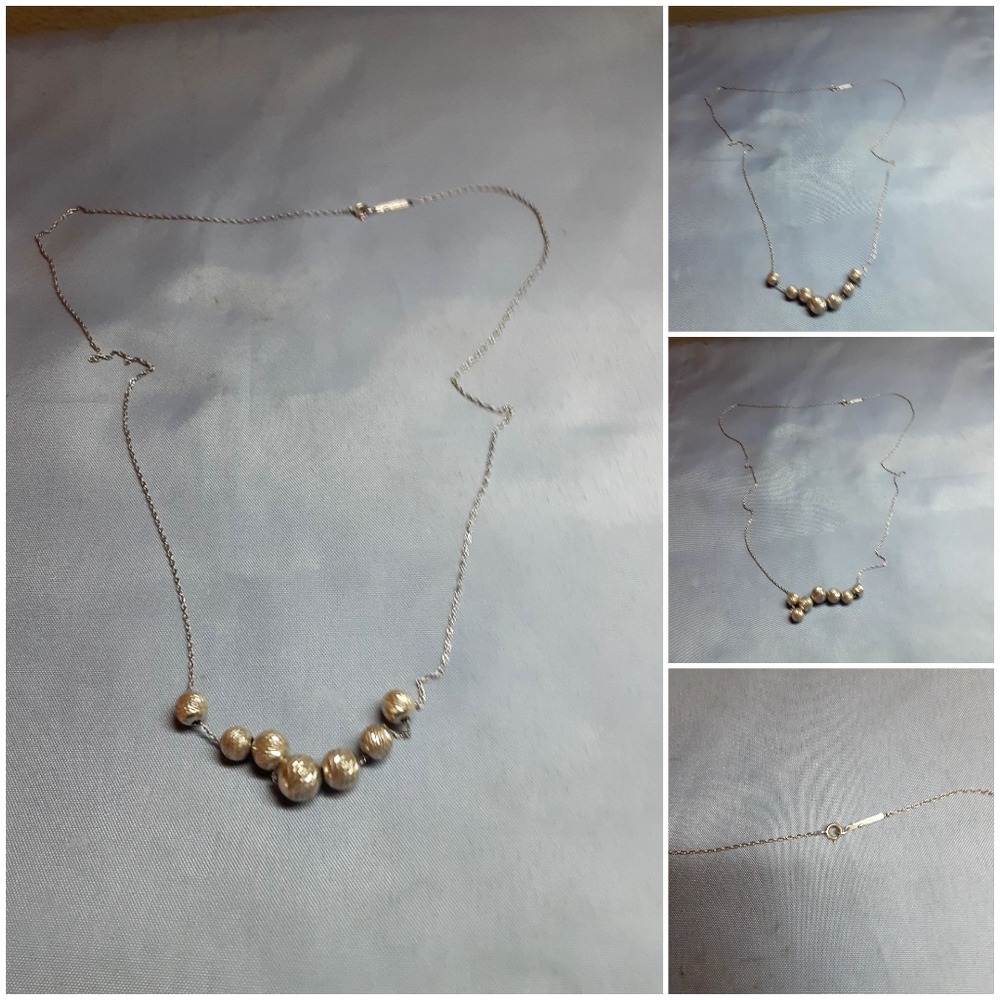 Sterling beaded necklace beads are diamond cut chain 10in